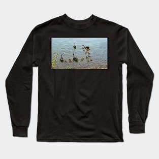 Family Of Canada Geese Swimming In The Water Long Sleeve T-Shirt